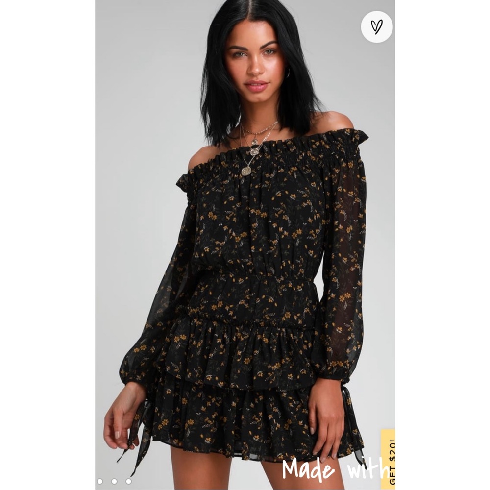 Lulu’s Benson Size Small Black Off Shoulder Dress